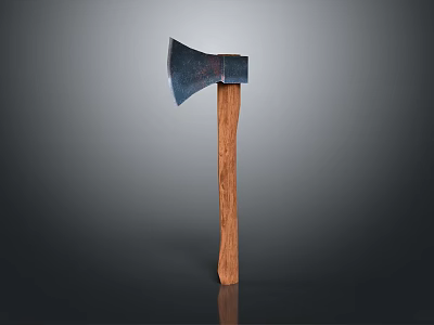 Traditional Axe Weapon With Metal Head And Wooden Handle On Gray Background 3d model