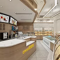 Modern Dessert Shop Interior With Glass Display Cases Fresh Desserts Drinks And Wooden Counter