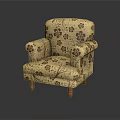 Traditional Single Sofa With Floral Pattern And Wooden Legs In Neutral Tone