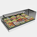Food Display Shelf With Transparent Cover Showcasing Various Sushi Types