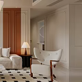 Elegant Modern Lounge Chair In Living Room Interior With Sofa Side Table And Lamp
