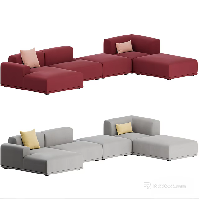 Red And Gray Modular Sectional Sofas With Pink Yellow Cushions Modern Design 3d model