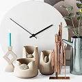 Stylish Decorative Ornament Collection With Clock Plant Vase Wooden And Mushroom Decor