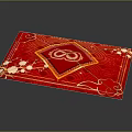 Red Decorative Ornament Set with Golden Infinity Symbol White Plum Blossoms and Cloud Patterns