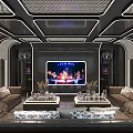 Opulent KTV Interior Design With Crystal Chandelier Plush Sofas TV Screens And Patterned Flooring
