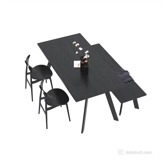 Modern Dining Table Set With Black Wooden Table Minimalist Chairs And Decorative Items 3d model 
