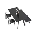 Modern Dining Table Set With Black Wooden Table Minimalist Chairs And Decorative Items