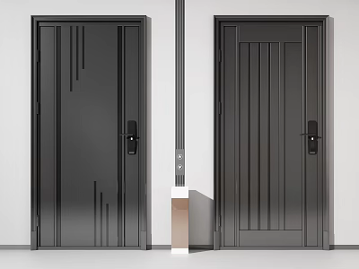 Black Swing Doors with Modern Vertical Lines and Sleek Handle Design for Contemporary Interior 3d model