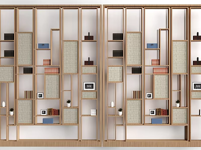 Modern Wooden Decorative Cabinet With Open Shelves And Decorative Items 3d model