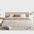 Modern Cream Style Double Bed Fabric Double Bed Dressing Table Single Chair 3d model