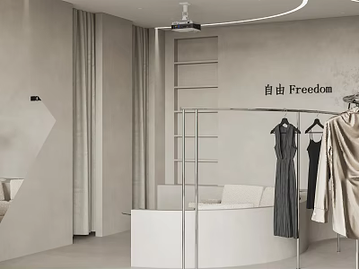 Freedom Themed Clothing Store Interior With Hanging Dresses And Display Racks 3d model