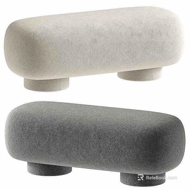 Pair of Light Beige and Dark Gray Upholstered Sofa Stools with Modern Cylindrical Legs 3d model 