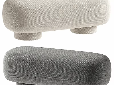 Pair of Light Beige and Dark Gray Upholstered Sofa Stools with Modern Cylindrical Legs 3d model