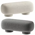 Pair of Light Beige and Dark Gray Upholstered Sofa Stools with Modern Cylindrical Legs