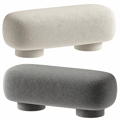 Pair of Light Beige and Dark Gray Upholstered Sofa Stools with Modern Cylindrical Legs 3d model