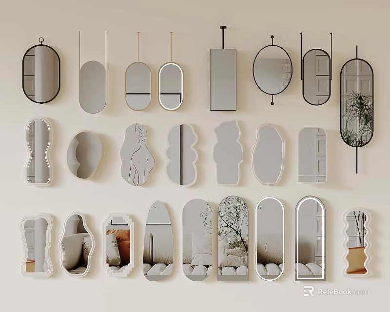 Different Shaped Decorative Mirrors with Modern Designs for Home Interiors 3d model 
