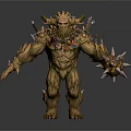 Mythical Tree Like Creature Character With Wooden Texture Horns Decorations And Spiked Weapons 3d model