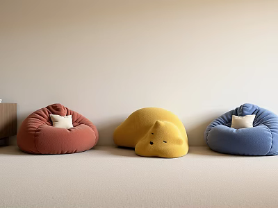 Colorful Bean Bag Chairs With Animal Shaped Design And White Cushions In Living Room 3d model