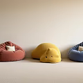 Colorful Bean Bag Chairs With Animal Shaped Design And White Cushions In Living Room