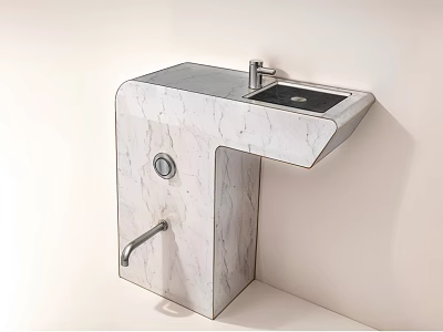 Modern Wall Mounted Marble Washbasin with Sleek Faucet and Towel Hook Design 3d model