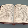 Open Vintage Book On Wooden Stand With Text And Illustrations