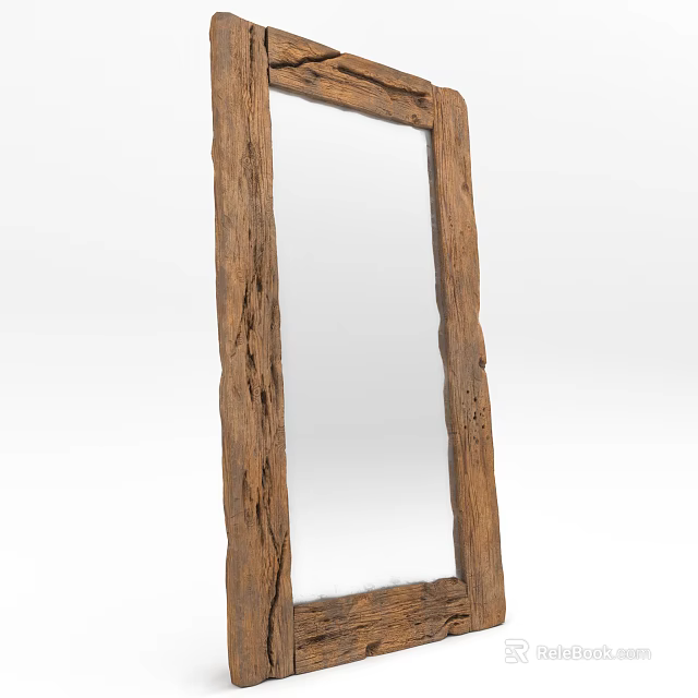 Vintage Mirror With Rough Hewn Wooden Frame Natural Texture And Classic Design 3d model 