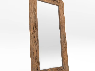 Vintage Mirror With Rough Hewn Wooden Frame Natural Texture And Classic Design 3d model