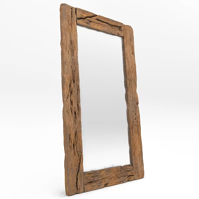 Vintage Mirror With Rough Hewn Wooden Frame Natural Texture And Classic Design 3d model