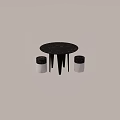 Round Black Marble Top Outdoor Table With Black Legs And Black White Marble Stools