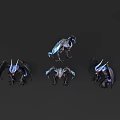 Mythical Flying Creature 3D Models with Horns and Blue Wings from Different Angles 3d model