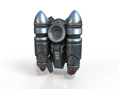 Futuristic Metallic Spacecraft Thruster Engine With Dual Conical Design And Red Propulsion Core 3d model