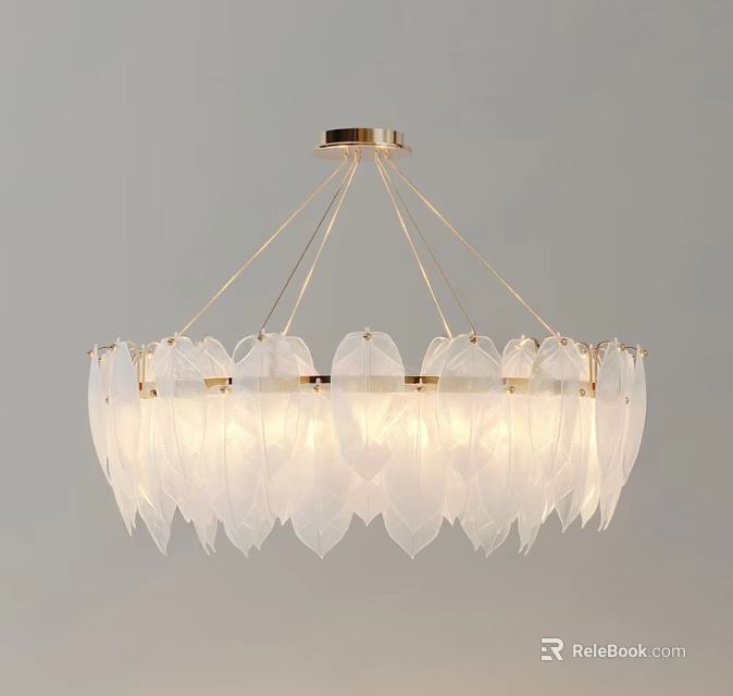 Elegant Modern Leaf Shaped White Glass Chandelier With Gold Frame 3d model 