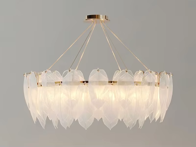 Elegant Modern Leaf Shaped White Glass Chandelier With Gold Frame 3d model