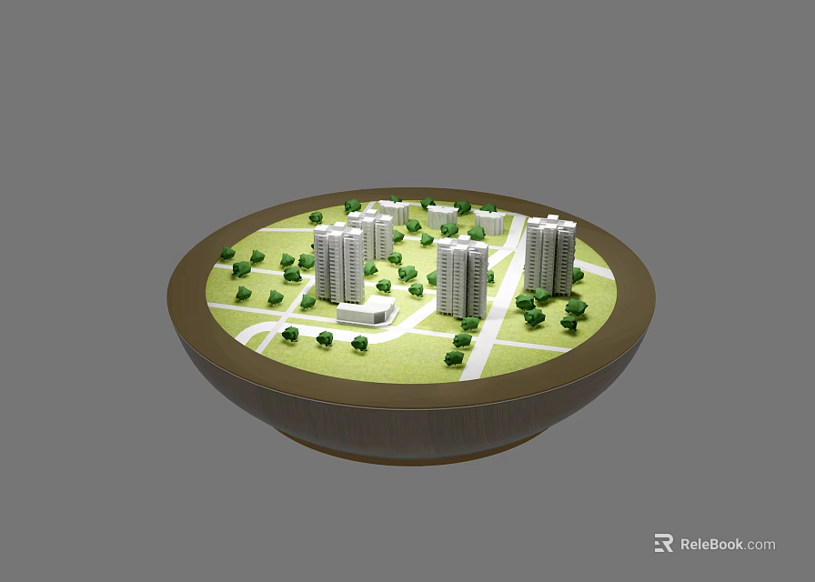 Miniature City Model On Round Base With High Rise Buildings Trees And Roads 3d model 