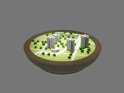 Miniature City Model On Round Base With High Rise Buildings Trees And Roads 3d model