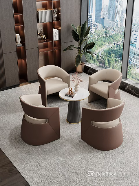 Modern Luxury Sofa And Coffee Table Set With Beige Leather And Metal Base 3d model 