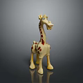 Cute Cartoon Style Giraffe Toy With Yellow Body Brown Spots Standing On Dark Background