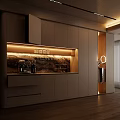 Modern Minimalist Cream White Sideboard With Built In LED Light Marble Backdrop And Ample Storage