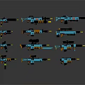 Assorted Toy Weapons in Blue and Orange Including Rifles Pistols with Scopes