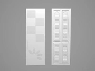 Double Doors Design Featuring Grid Leaf Pattern And Louvered Panel Details 3d model