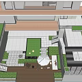 Modern Courtyard Garden Terrace Design With White Umbrella Sofa Coffee Table And Green Plants