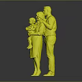 Family Of Three Posing In Studio With Neutral Clothing And Soft Lighting