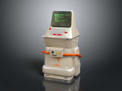 Beige Electronic Device With Digital Display Screen Control Buttons And Orange Cables 3d model