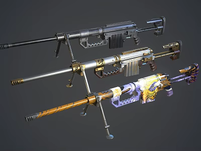 Weapon Collection Featuring Sniper Rifles With Different Designs And Decorative Details 3d model