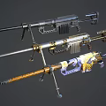Weapon Collection Featuring Sniper Rifles With Different Designs And Decorative Details