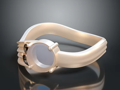 Elegant Modern Gold Ring With Round White Gemstone And Small Dark Stones 3d model