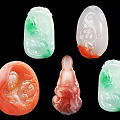Natural Colorful Jade Carved Pendants With Lotus Figure Dragon Designs
