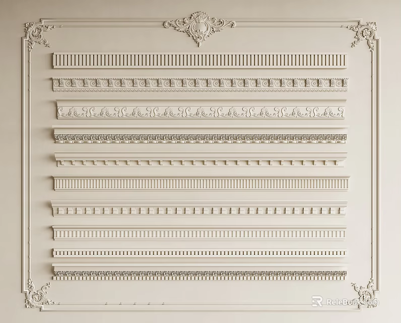 Various Decorative Gypsum Cornice Styles with Ornate Patterns for Interior Design 3d model