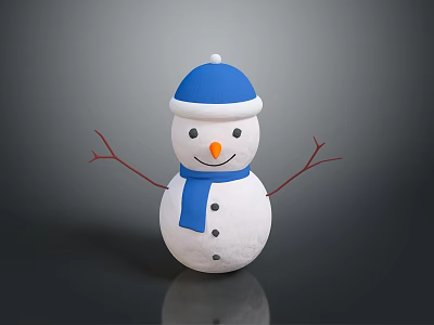 Cute Snowman Character With Blue Hat And Blue Scarf Carrot Nose Stick Arms On Dark Background 3d model