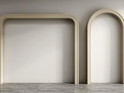 Square and Arched Door Arches Against Light Gray Wall With Gray Marble Floor 3d model